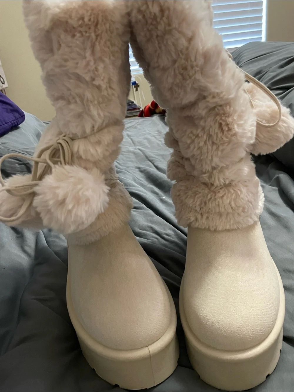 Women’s Cream Fuzzy Platform Winter Boots
